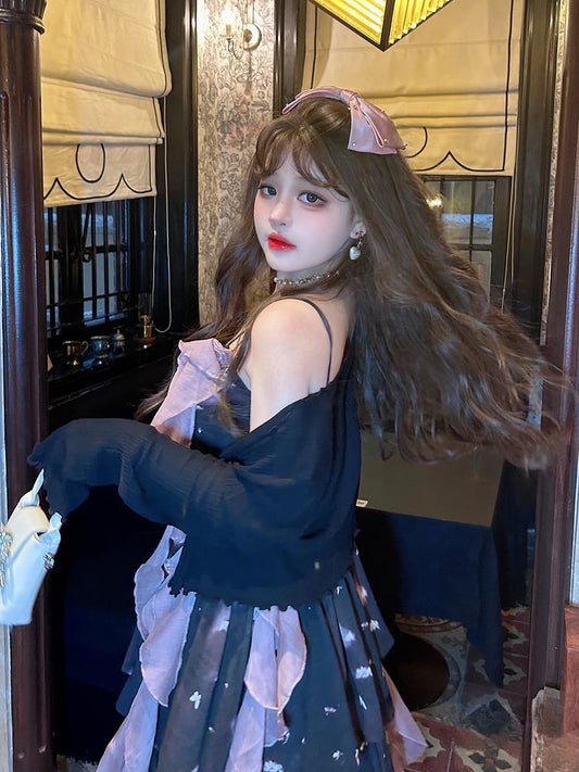 Plus Size Black Lettuce Trim Top