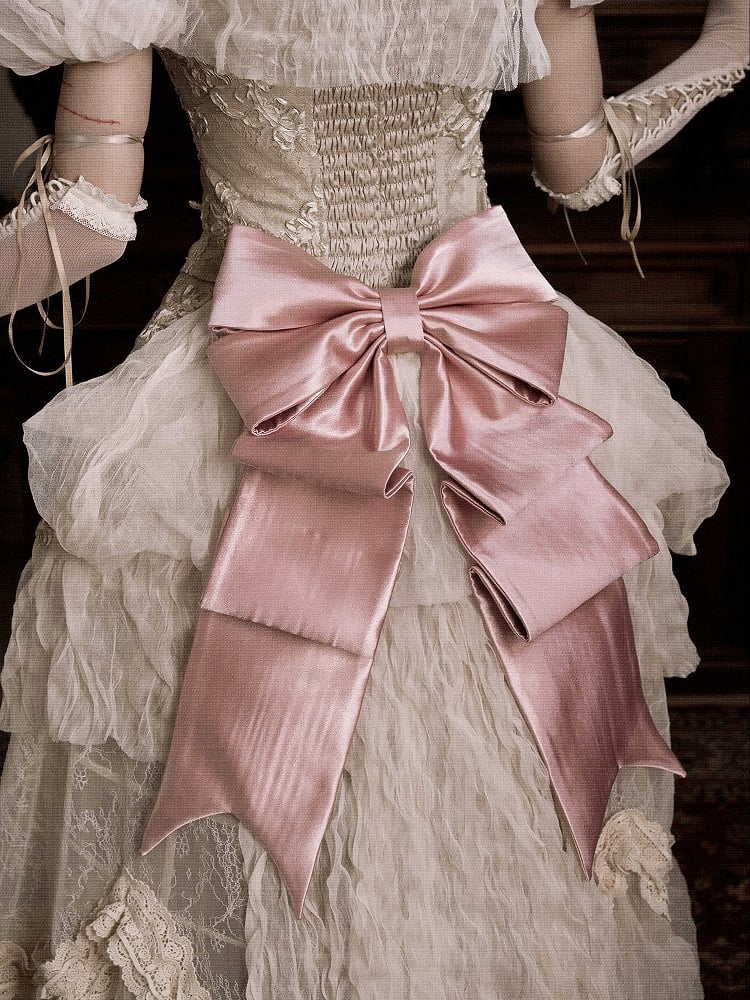 Cream Vintage Train with Detachable Big Pink Bow