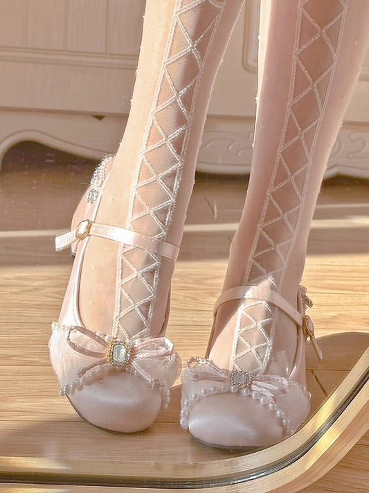 Bead and Rhinestone Details Light Pink Sweet Mary Janes with Chains