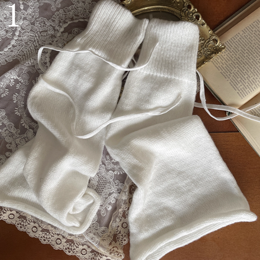 White Leg Warmers /Lace Cut-out Design Overknee Stockings/Leg Chain