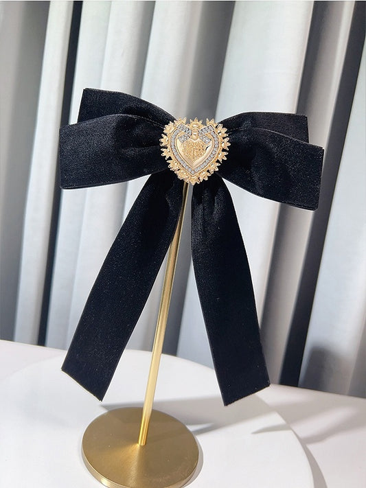 Red/Black/Green Bow Tie With Detachable Rhinestone Heart Brooch