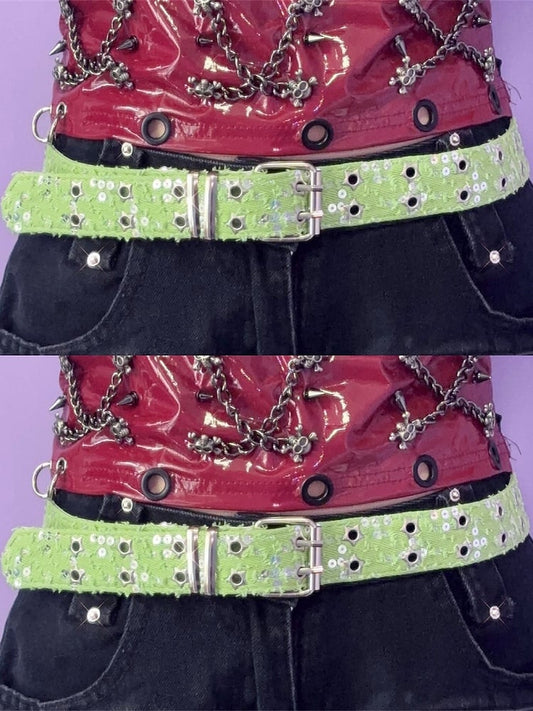 Punk Glitter Stud Waist Belt with Twin Buckles – 7 Colors