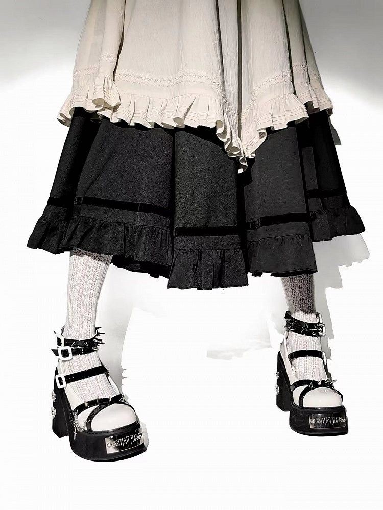 Studs and Chains White Gothic Punk Platform Block High Heels Ankle Straps