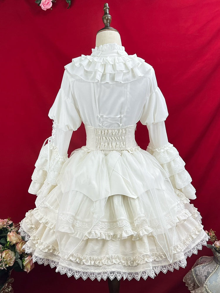 White Layered Bell Sleeves Shiro Gothic Lolita Shirt with Jabot Tie