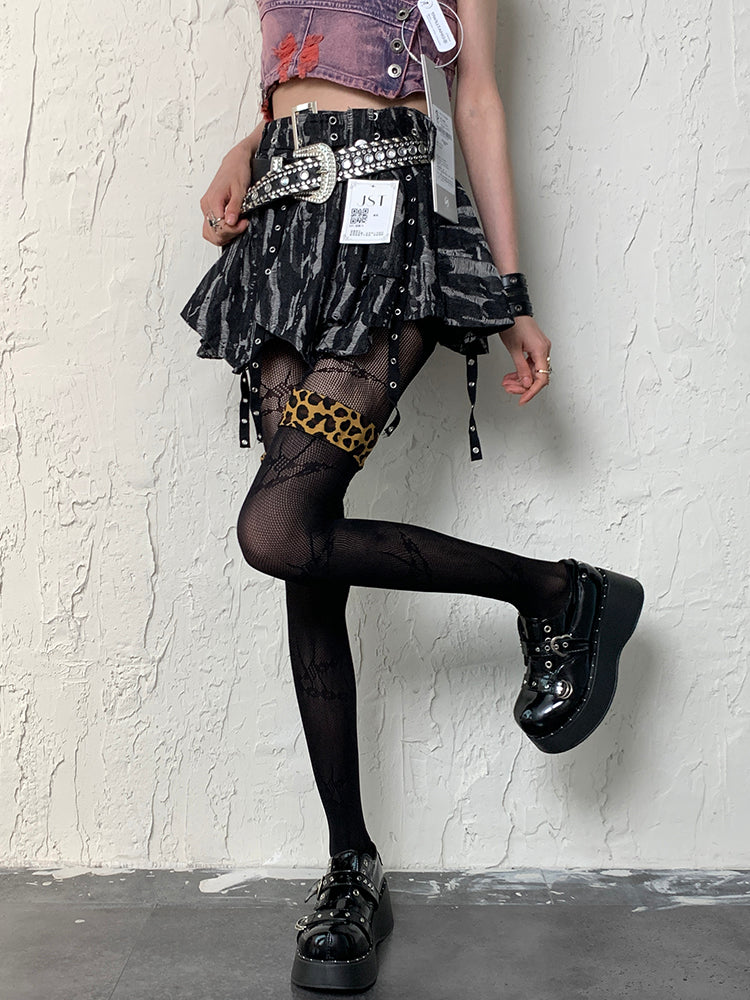 Black Y2K Leopard Pattern Cuffs Overknee Stockings