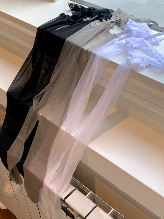 White/Black/Grey Lace Trim Suspender Tights