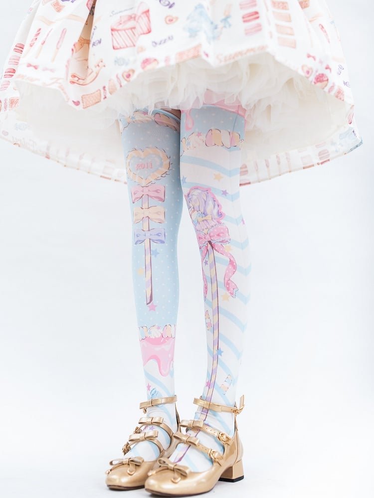 Candy Scepters Print Velvet Over Knee Stockings - Three Color Options