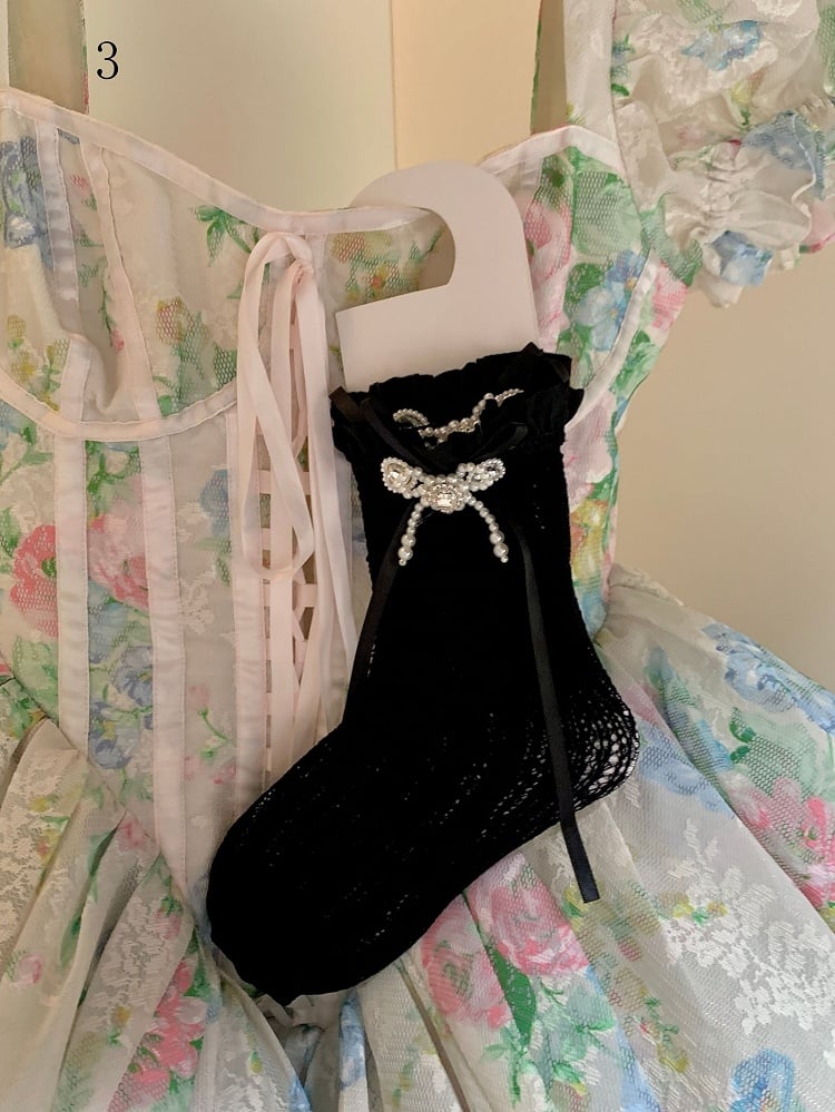 White/Milky White/Black/Red/Purple/Grey/Brown Lolita Lace Trim Bowknot Socks