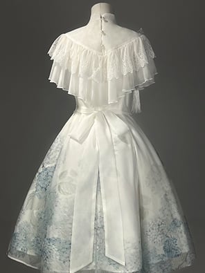 Short Version Hydrangea Print White Elegant Classic Lolita Dress with Lace Shawl