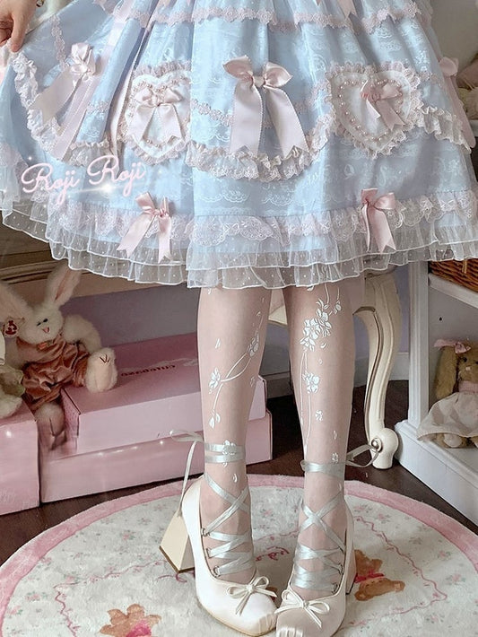 White Sakura Print Sweet Lolita Tights
