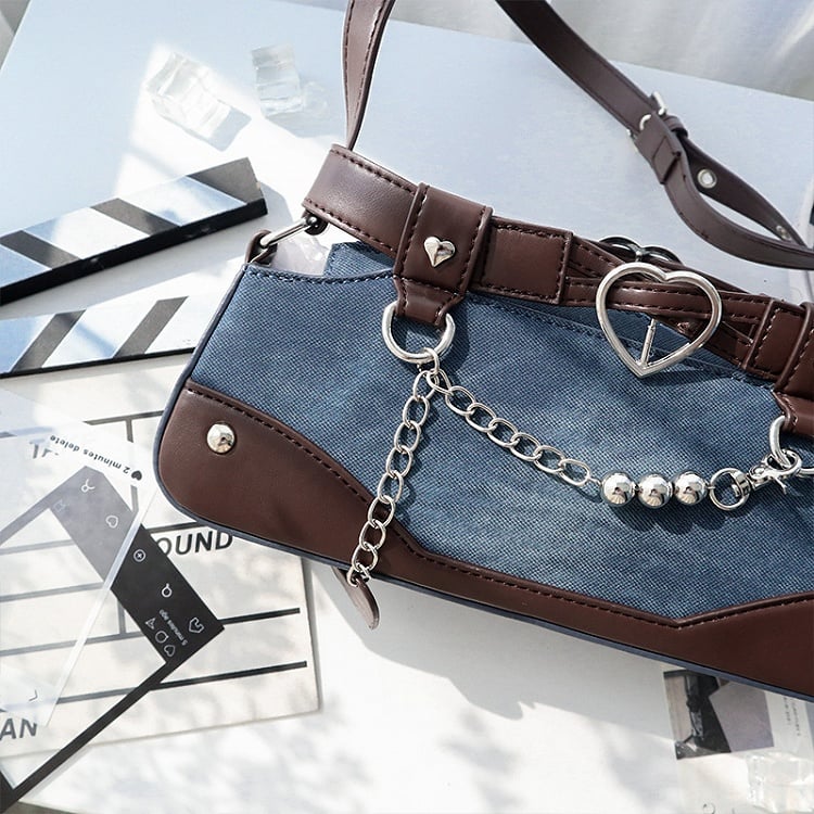 Dark Brown Ita Bag with Chain and Heart Charm