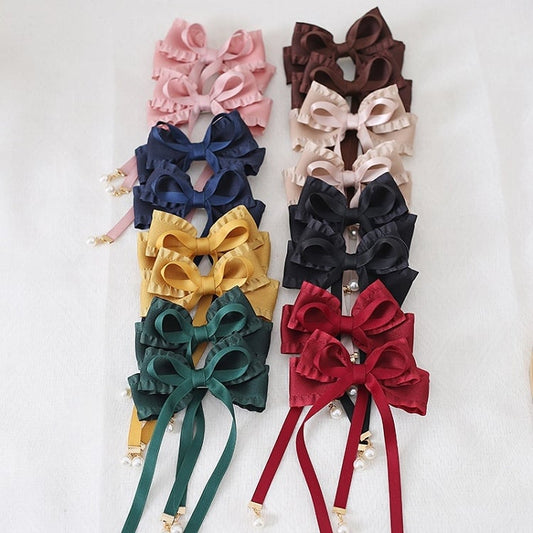 8 Colors Cute Bowknot Ribbon Hairclip with Bead Decorations