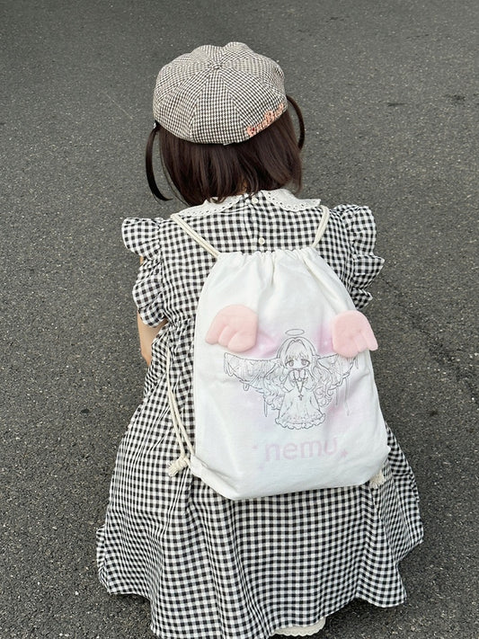 White Angel Print Detachable Wings Backpack