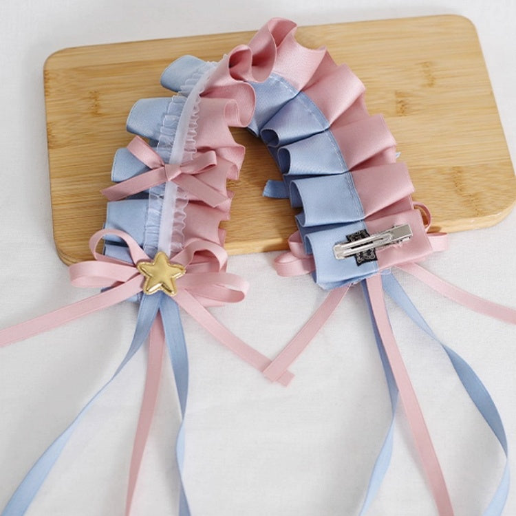 Cute Lolita Blue And Pink Bowknot Hairband With Star Decoration