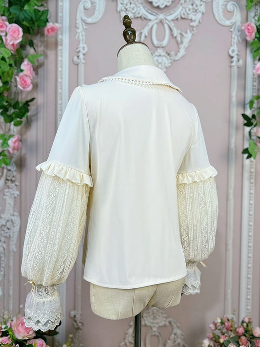 Apricot Peter Pan Collar Vintage Shirt Long Bollon Sleeves Top