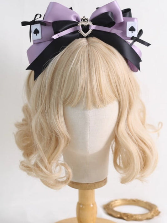 Gorgeous Lolita Black And Purple 3D Bowknot KC With Poker Card Decorations