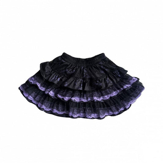 Black&White/Black&Purple Vintage Punk Tiered Skirt with Lace Trim
