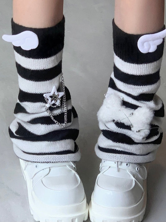 Blue/Black Striped Pattern Wings Leg Warmers with Bone Plushie
