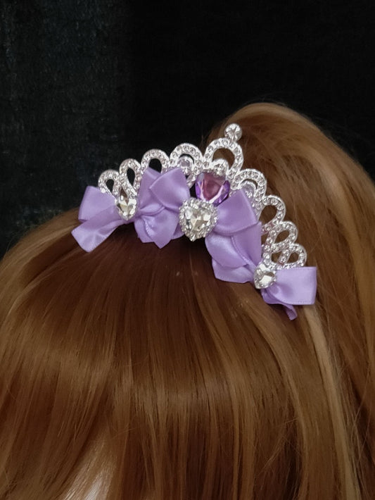 Pink/Purple/Rose Pink Heart Decorated Bowknot Details Rhinestone Crown