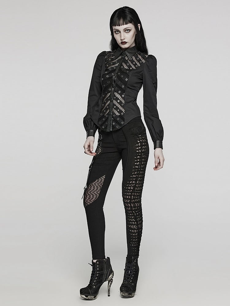 Black Punk Sexy Hollow Shirt