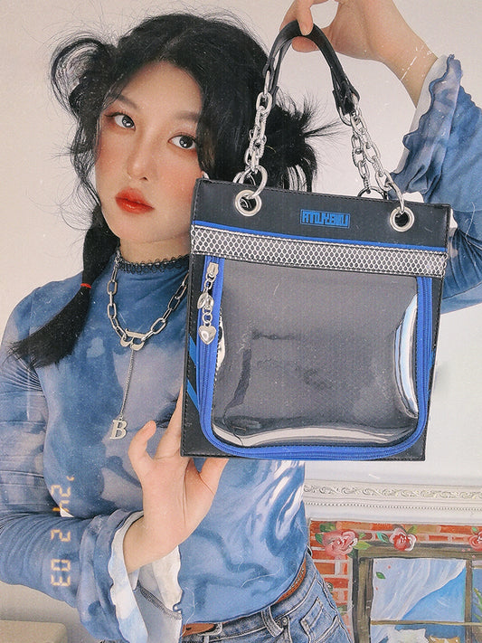 Black & Dark Blue Sweetheart Charm Zipper Ita Shoulder Bag
