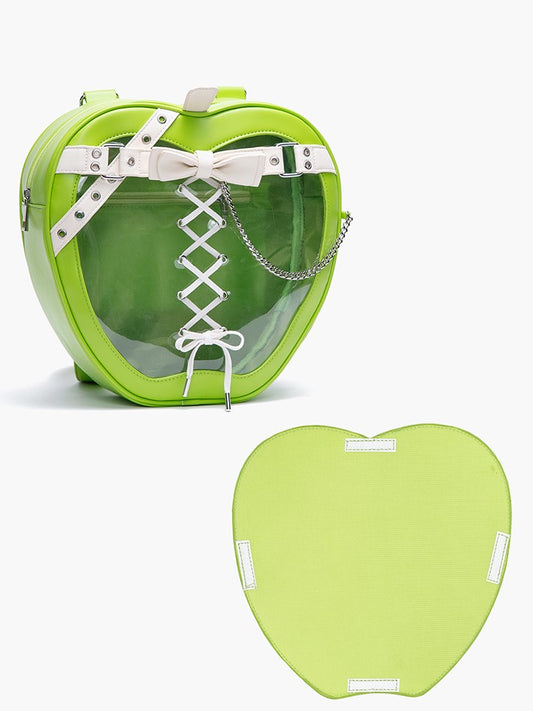 Chic Green Apple-Shaped Ita Backpack With White Belt And Bow Accents