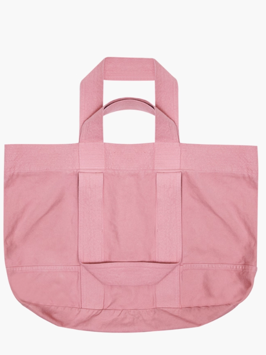 Large-Sized Chic Pink Double-Handle Canvas Tote Bag With Ruffle Accents