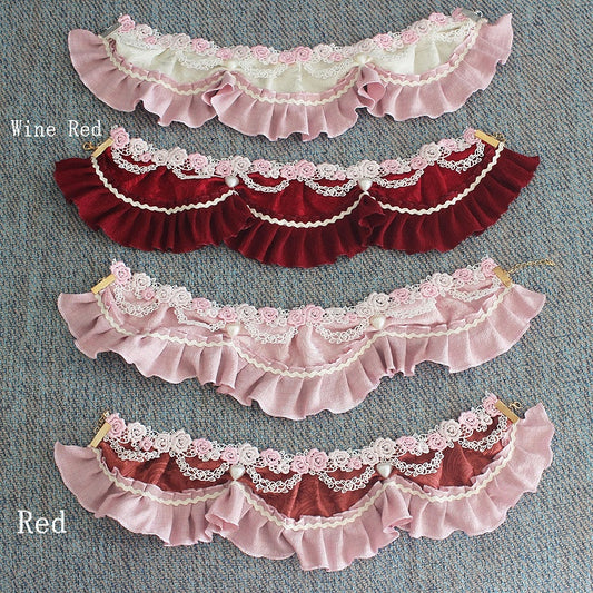 7 Color Options Beaded Heart Decorated Floral Design Ruffled Choker