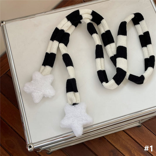 7 Color Options Plush Star Decoration Knit Striped Scarf