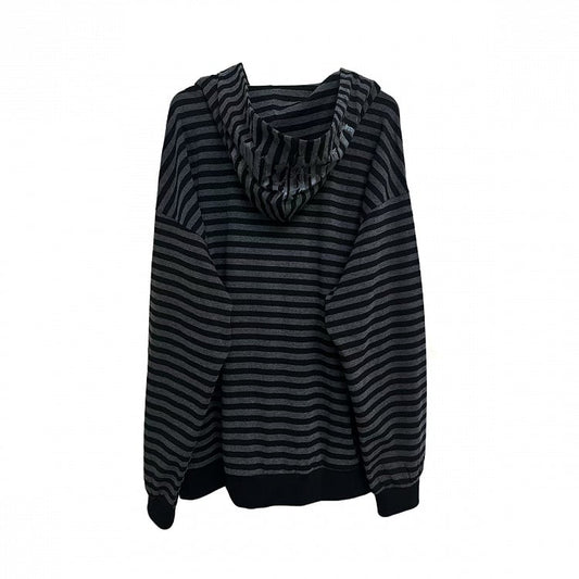 Black & Gray Stripes Zip-up Hooded Jacket for Autumn with Cross Chain Print