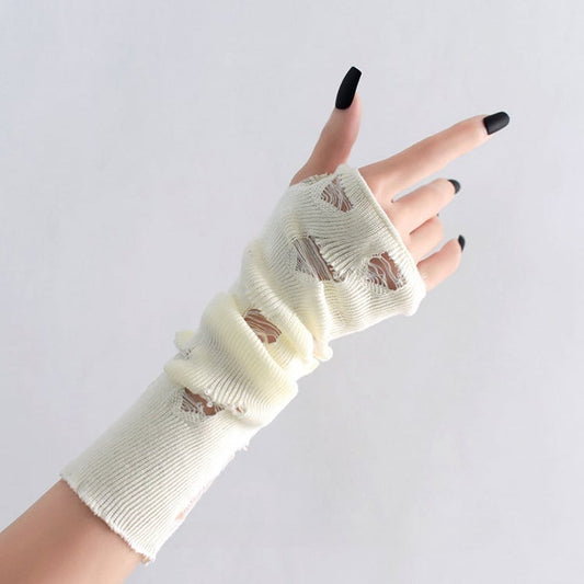 Black/White Cyberpunk Cut-out Design Knitted Gloves