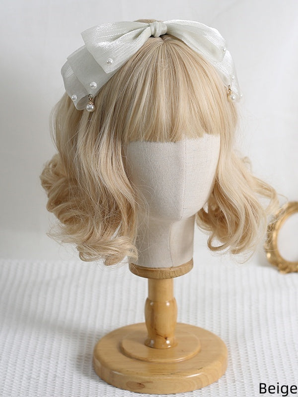 13 Colors Cute Lolita Pearlescent Gauze Bowknot KC with Bead Decorations