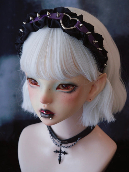 Black And Purple Gothic Ruffle Trim Decorated Studs Design KC