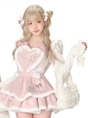 White Knit Top with Juliette Sleeves and Adorable Cat Pattern