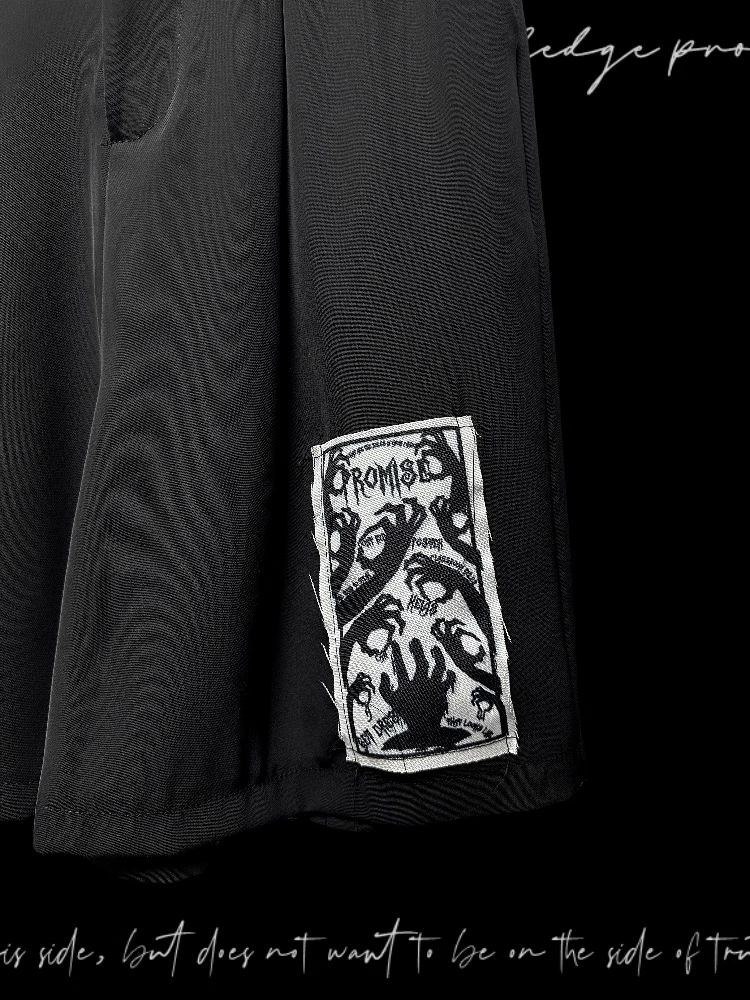 Punk Applique Black Straight-Leg Shorts