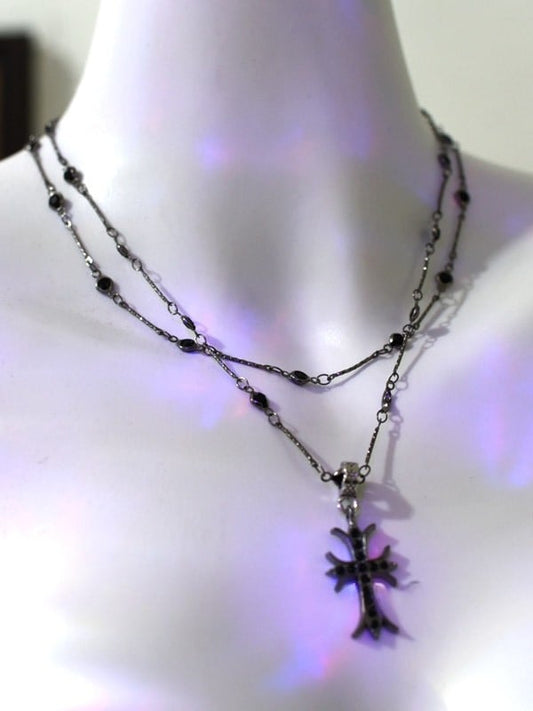Black Cyberpunk Buckle Choker + Cross Charm Necklace