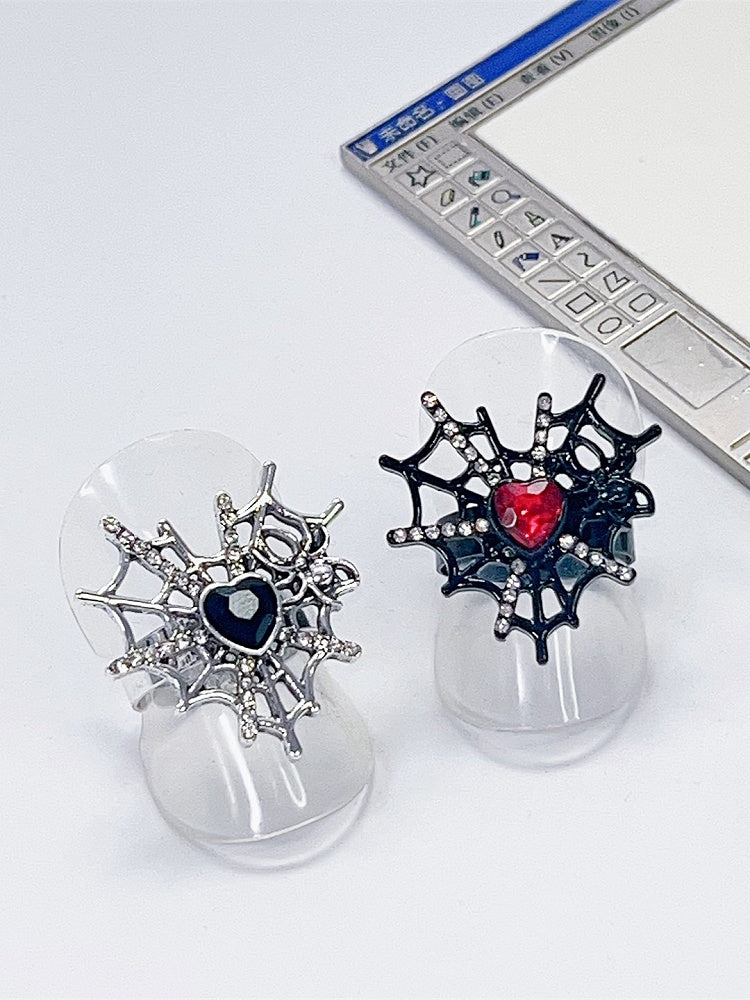 Silver/Black Y2K Punk Spider Web Heart Rhinestone Ring