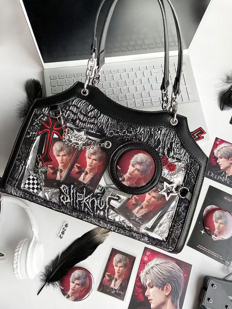 Black & Silver Snake Scale PU Ita Shoulder Bag