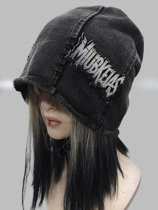Dark Gray Y2K Letter Applique Beanie