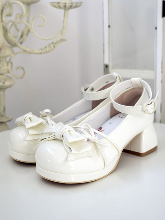 Bow at Top White Round Toe Sweet Mary Janes Ankle Strap