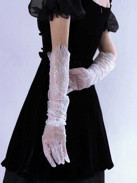 Black/White Hollow-out Design Lace Gloves