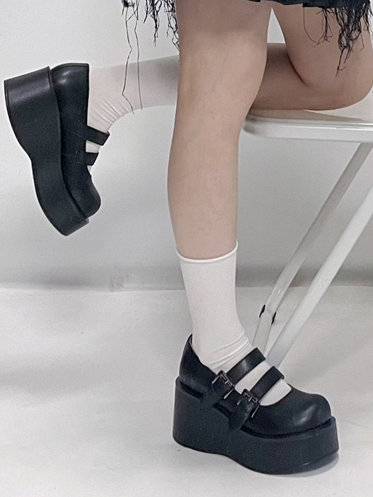 Platform Black Mary Janes in black with Two Buckle Straps
