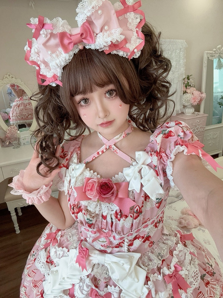 Pink Beaded Decorated Lace Trim Bowknot KC