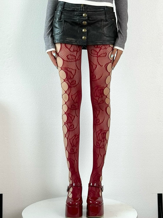 7 Color Options Y2K Cut-out Design Floral Details Tights