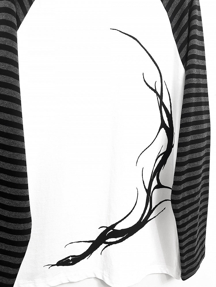 Gray and White Colorblock Design Snake Print T-Shirt