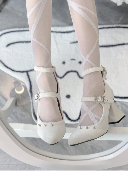 Punk Silver Studs White Goth Lolita Velvet High Heels