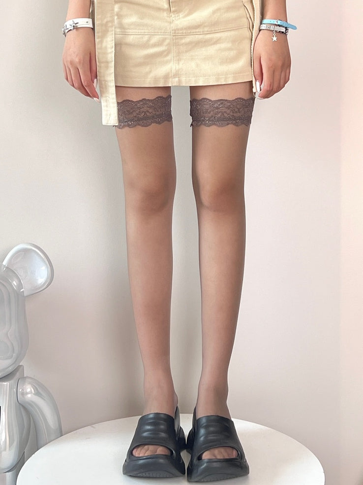 5 Color Options Lace Trim Semi-sheer Over-knee Stockings