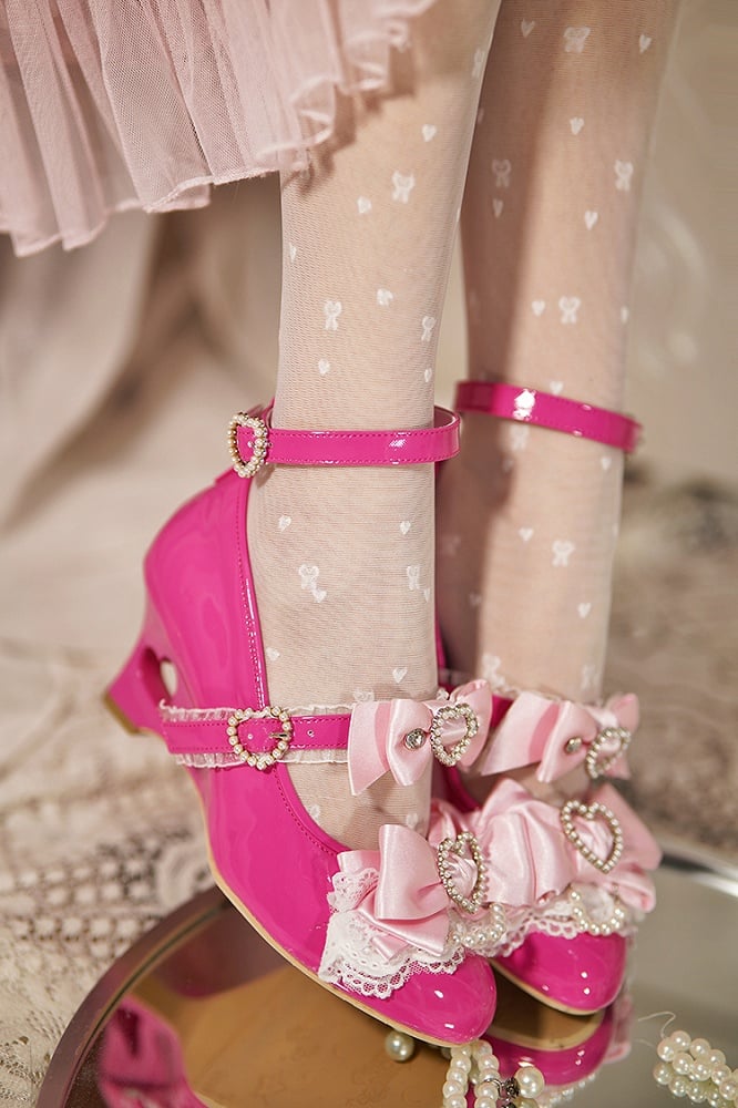 Barbie Pink Gyaru Fashion Heart Cut-out Wedge Heels Mary Janes Jirai Kei Shoes