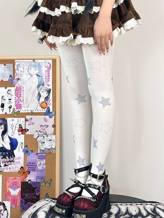 White Sweet Lolita Star Print Tights