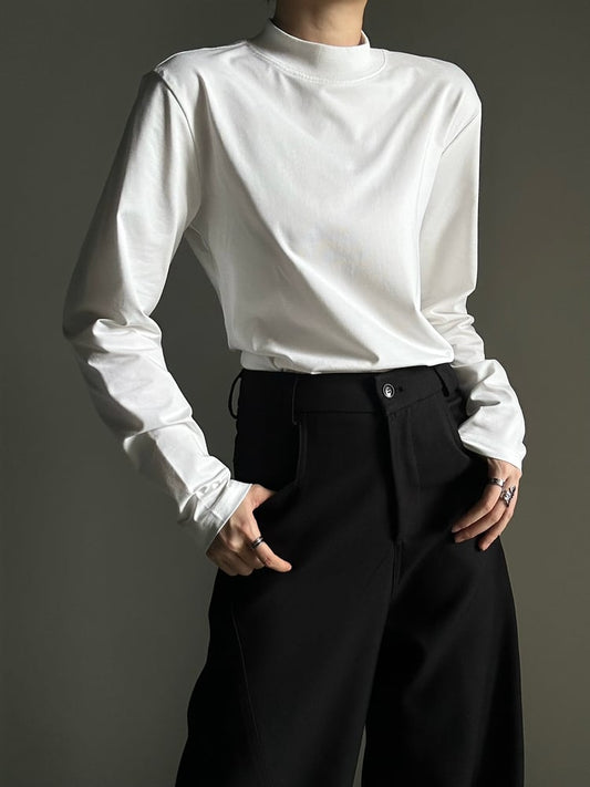 Ouji Lolita White Unisex Long Sleeve T-shirt wtih Mock Neck